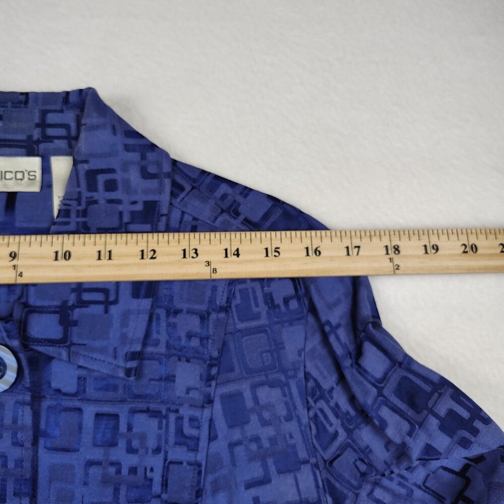 Chicos Blazer Jacket Womens 1 Medium Blue Geometric Buttoned - Picture 8 of 9